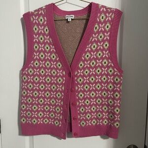 Sunday Best Pink and Green Patterned Cardigan Vest